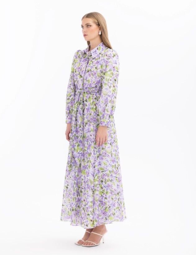 1004 ELBİSE ÇİÇEK DESENLİ UZUN KOL ELBİSE 10002411311004 QYS #24-05#