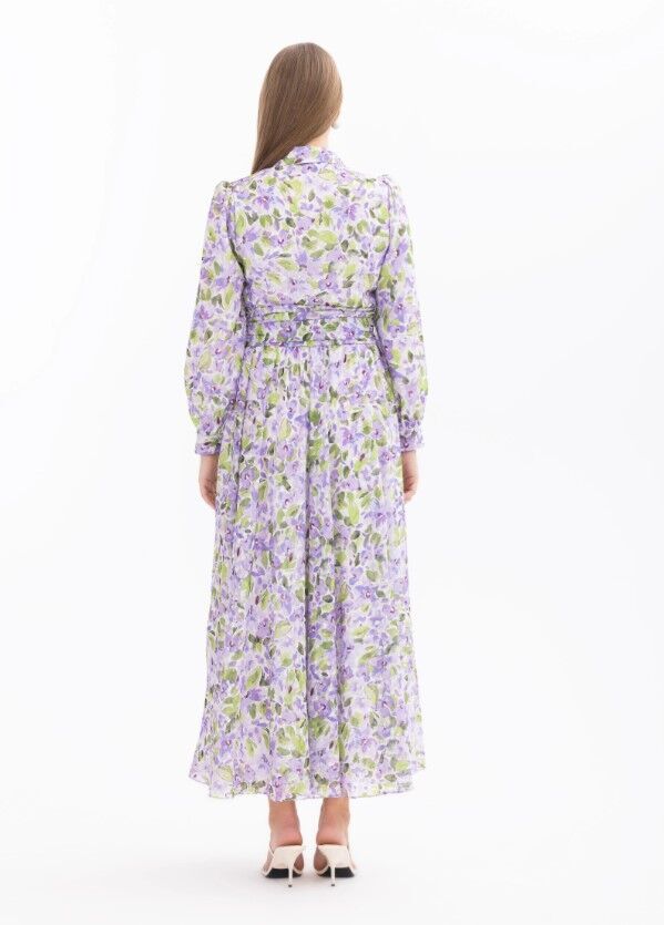 1004 ELBİSE ÇİÇEK DESENLİ UZUN KOL ELBİSE 10002411311004 QYS #24-05#