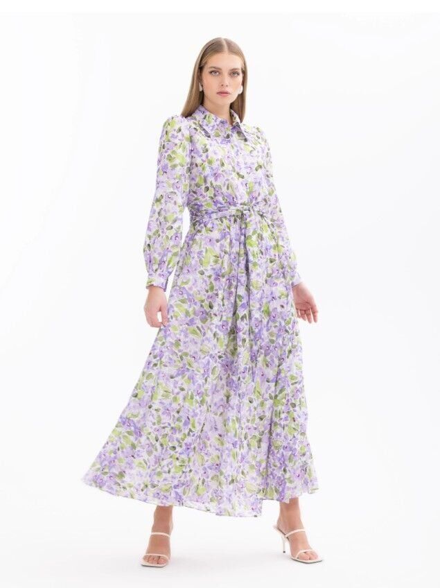 1004 ELBİSE ÇİÇEK DESENLİ UZUN KOL ELBİSE 10002411311004 QYS #24-05#