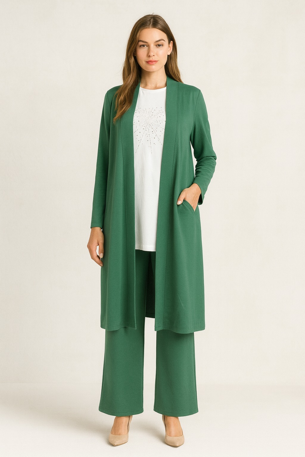 928 HIRKALI İKİ İPLİK CEPLİ ÖNÜ TAŞLI ÜÇLÜ TAKIM #10-25# 2 - yeşil