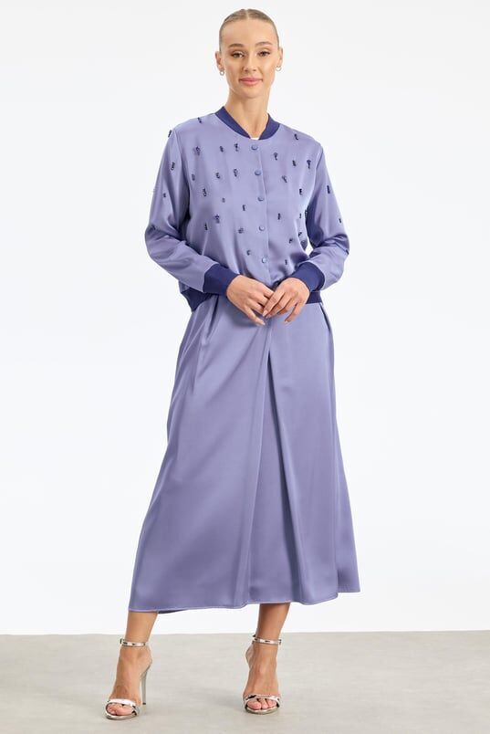 1798 TAKIM KRİSTAL BONCUK İŞLEMELİ SATEN BOMBER ETEKLİ TAKIM QYS TAKIM 1798 #24-06#