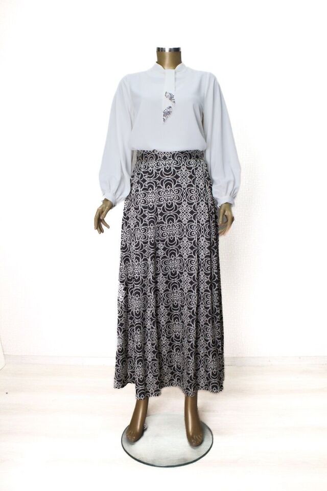 52007 YANDAN FERMURARLI DESENLİ ETEK QYS ETEK 52007 #23-073 40 - SİYAH
