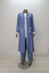 2131 ÖNDEN CEPLİ İÇ BLUZU UZUN KOLLU PANTLONUN BELİ YARIM LASTİKLİ ÜÇLÜ TAKIM QYS TAKIM 2131 #24-023