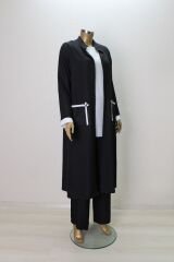 2131 ÖNDEN CEPLİ İÇ BLUZU UZUN KOLLU PANTLONUN BELİ YARIM LASTİKLİ ÜÇLÜ TAKIM QYS TAKIM 2131 #24-023
