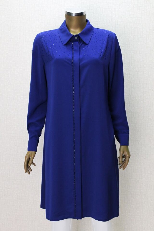 1024 ÖNDNEN DÜĞMELİ GÖĞSÜ TAŞLI GÖMLEK YAKA ŞIK TUNİK QYS TUNİK #24-063