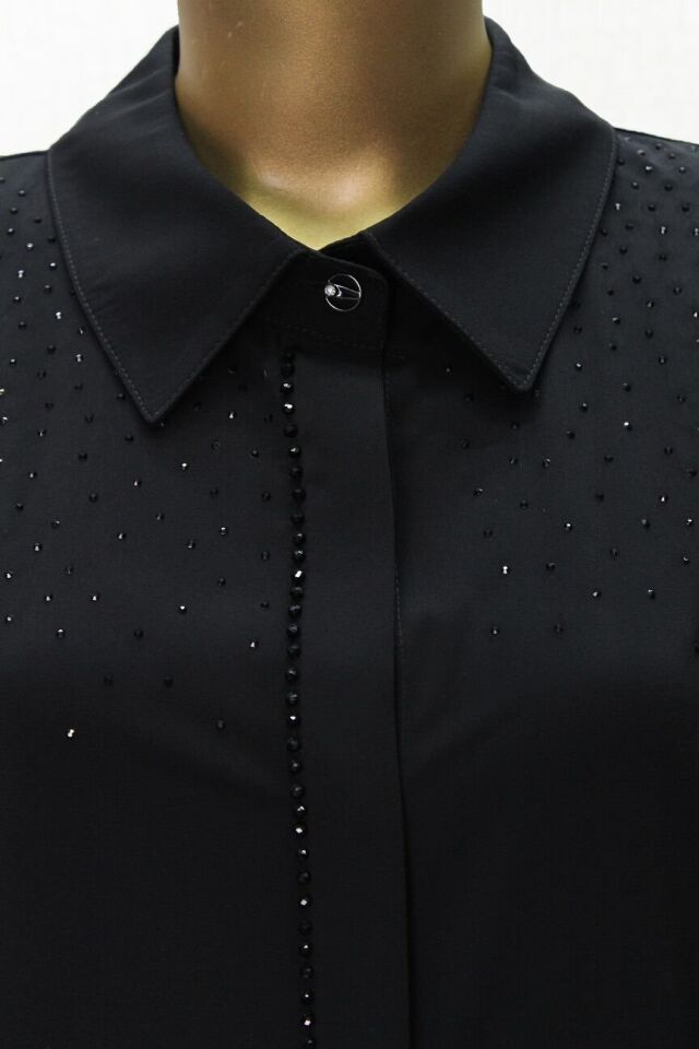 1024 ÖNDNEN DÜĞMELİ GÖĞSÜ TAŞLI GÖMLEK YAKA ŞIK TUNİK QYS TUNİK #24-063