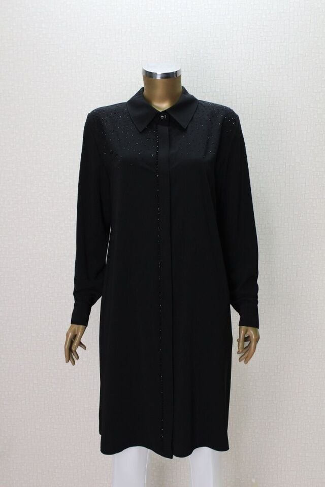 1024 ÖNDNEN DÜĞMELİ GÖĞSÜ TAŞLI GÖMLEK YAKA ŞIK TUNİK QYS TUNİK #24-063