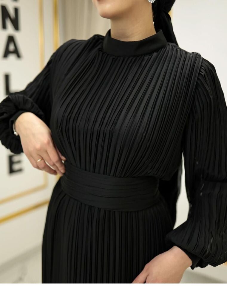 2279 ABİYE ELBİSE BELİ BAĞLAMALI BALONKOL ETEK UCU FIRFIRLI ABİYE ELBİSE #24-06#