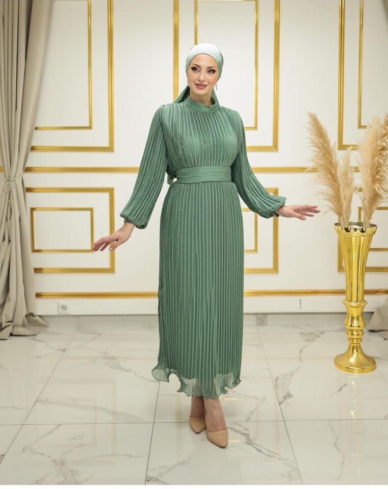 2279 ABİYE ELBİSE BELİ BAĞLAMALI BALONKOL ETEK UCU FIRFIRLI ABİYE ELBİSE #24-06#