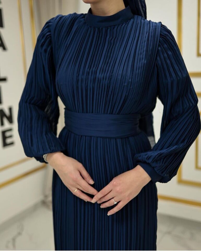 2279 ABİYE ELBİSE BELİ BAĞLAMALI BALONKOL ETEK UCU FIRFIRLI ABİYE ELBİSE #24-06#