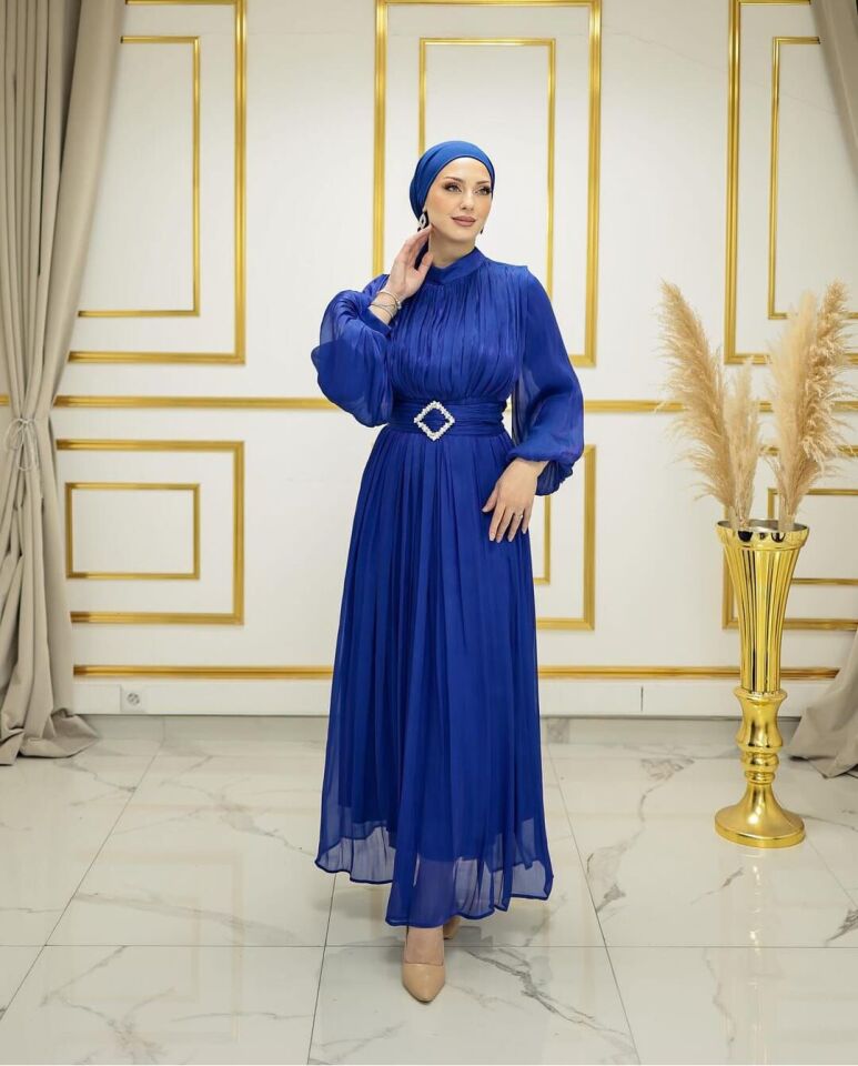 2290 ABİYE ELBİSE BELİ KEMERLİ KEMERİ TAŞ DETAYLI BALONKOL JAN JAN ABİYE ELBİSE #24-06#