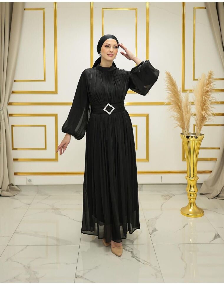 2290 ABİYE ELBİSE BELİ KEMERLİ KEMERİ TAŞ DETAYLI BALONKOL JAN JAN ABİYE ELBİSE #24-06#