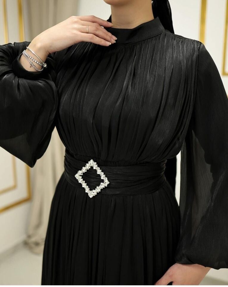 2290 ABİYE ELBİSE BELİ KEMERLİ KEMERİ TAŞ DETAYLI BALONKOL JAN JAN ABİYE ELBİSE #24-06#