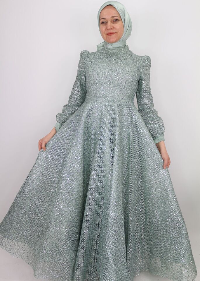 255 ABİYE ELBİSE ARKADAN FERMUARLI KOL UCU KURDELELİ BOYDAN FİLELİ SİMLİ TASARIM ABİYE ELBİSE #24-07#