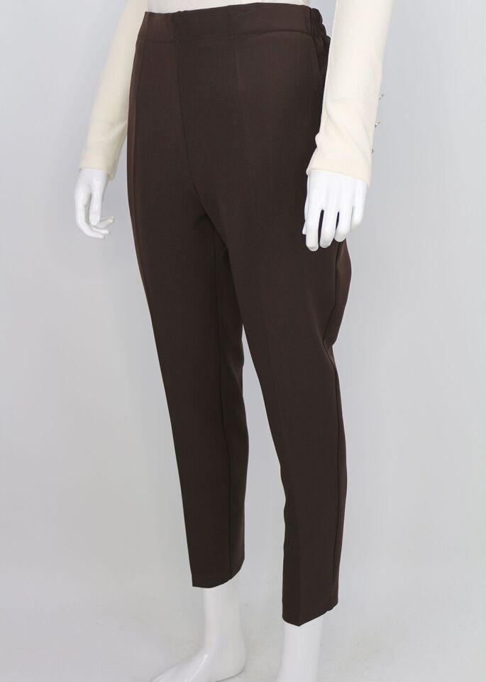 59024 BELİ LASTİKLİ CEP DETAYLI KLASİK DAR PAÇA PANTOLON QKS 59024 PANTOLON #23-093 52 - Kahverengi