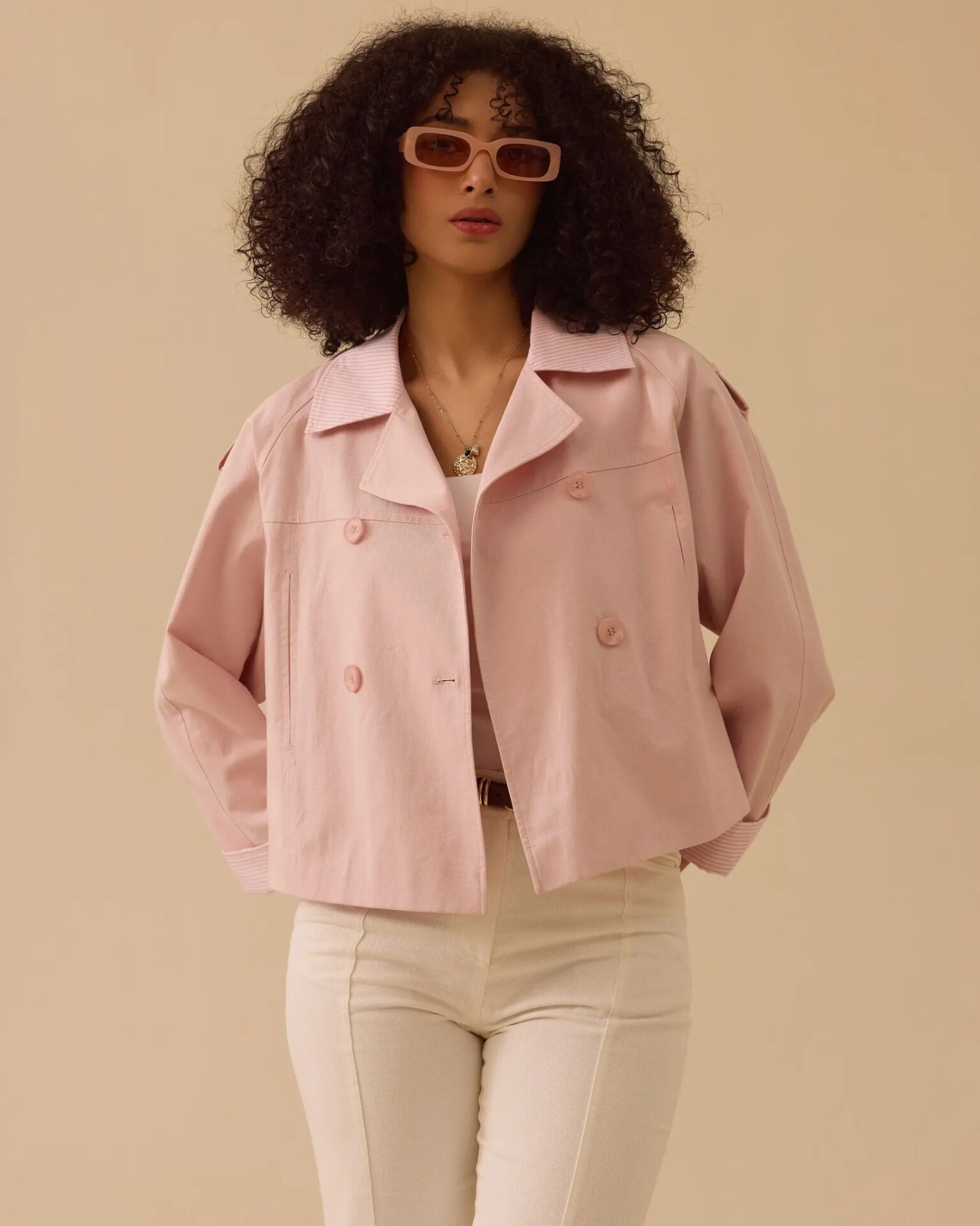 10004 OVERSİZE ÇİFT DÜĞMELİ KISA TRENÇKOT #26# pembe - 40