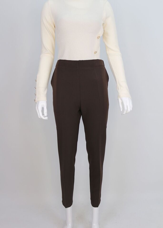 59024 BELİ LASTİKLİ CEP DETAYLI KLASİK DAR PAÇA PANTOLON QKS 59024 PANTOLON #23-093 58 - Kahverengi
