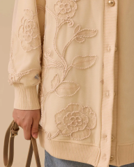 10002421111014 ÖNDEN DÜĞMELİ DESENİ TÜL DETAYLI TRİKO HIRKA