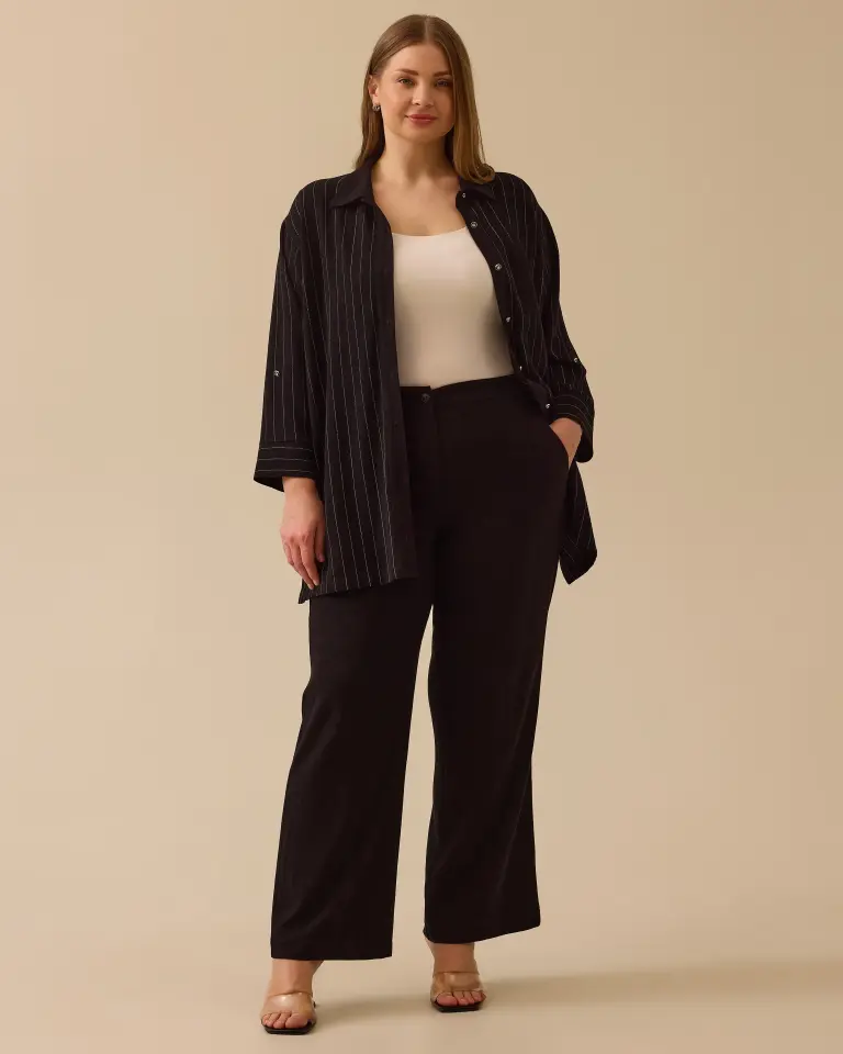 4026 ÖNDEN DÜĞMELİ BELİ YARIM LASTİKLİ CEPLİ BOL PAÇA KETEN PANTOLON #03-25#
