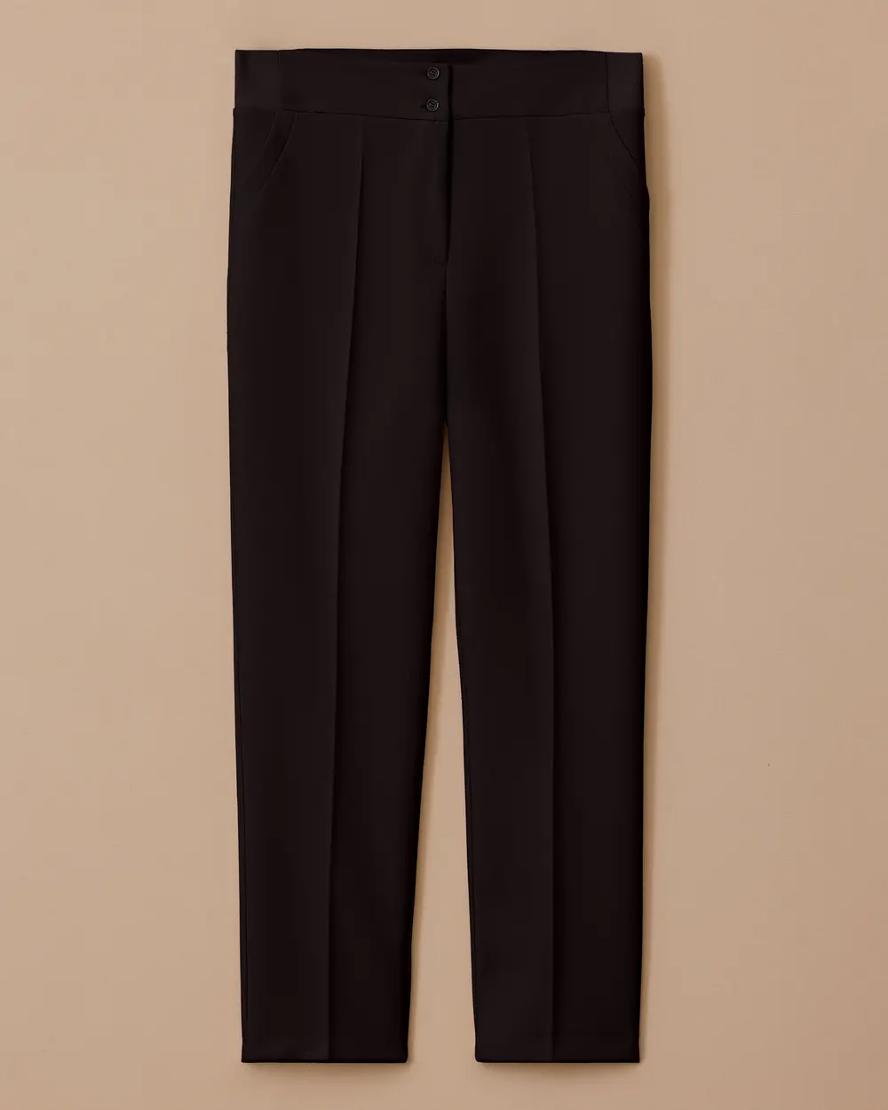 10002521014019 BELİ YARIM LASTİKLİ ÖNÜ ÇİFT DÜĞMELİ KLASİK HAVUÇ PAÇA PANTOLON