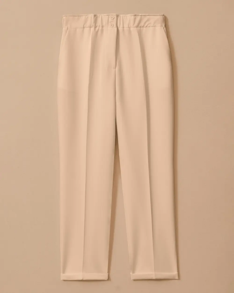 10002521014024 BELİ TAM LASTİKLİ ÇİFT DÜĞMELİ HAVUÇ PAÇA PANTOLON