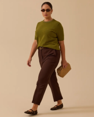 10002521014024 BELİ TAM LASTİKLİ ÇİFT DÜĞMELİ HAVUÇ PAÇA PANTOLON