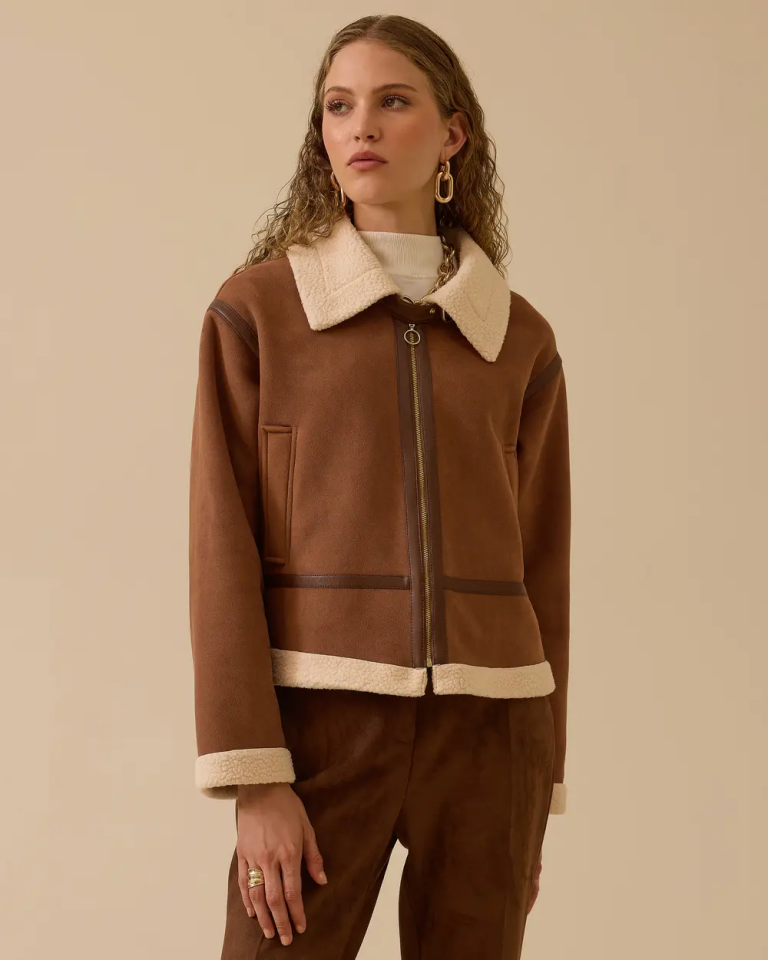 10002521110034 ÖNÜ FERMUARLI İÇİ POLAR DETAYLI KISA CEKET