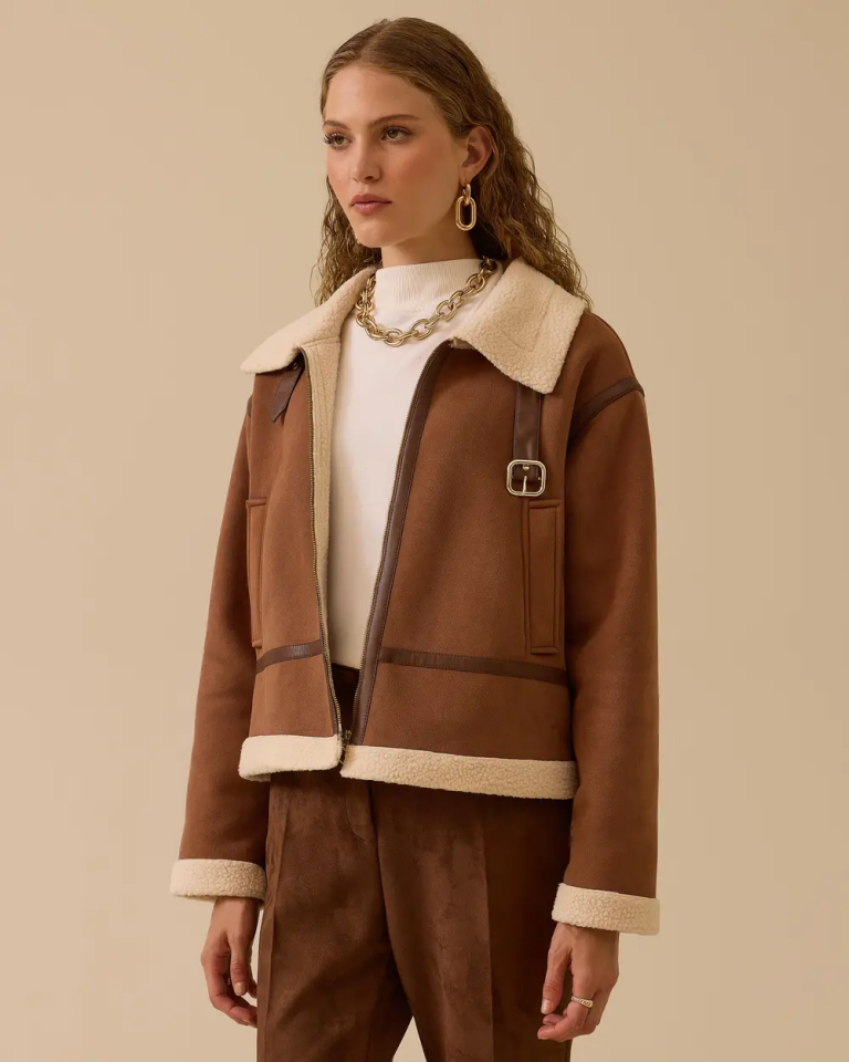 10002521110034 ÖNÜ FERMUARLI İÇİ POLAR DETAYLI KISA CEKET