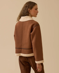 10002521110034 ÖNÜ FERMUARLI İÇİ POLAR DETAYLI KISA CEKET