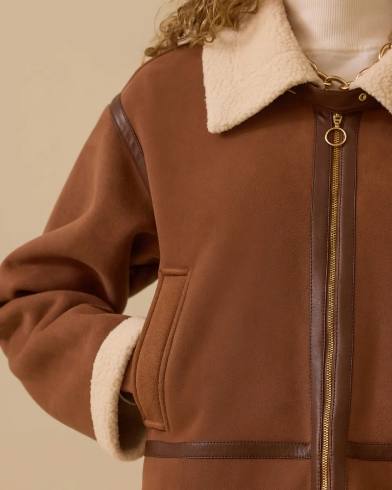 10002521110034 ÖNÜ FERMUARLI İÇİ POLAR DETAYLI KISA CEKET