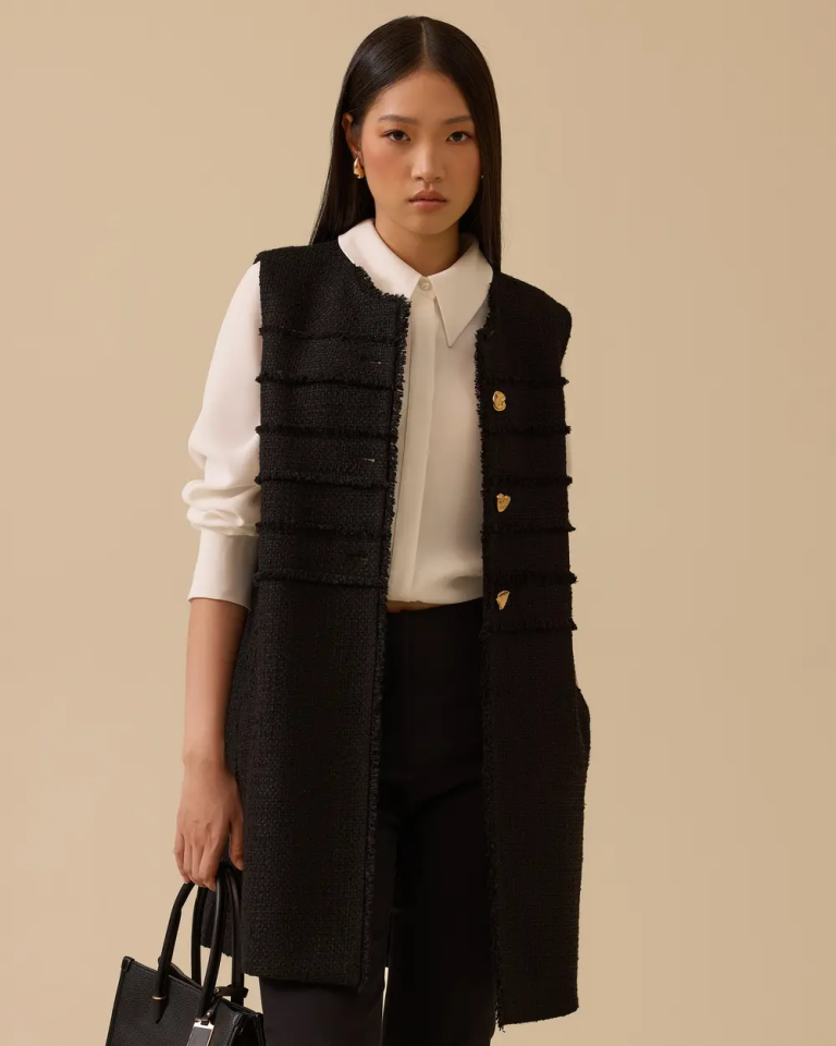 10002521111019 ÖNÜ ŞERİT DÜĞMELİ TÜVİT TRİKO YELEK