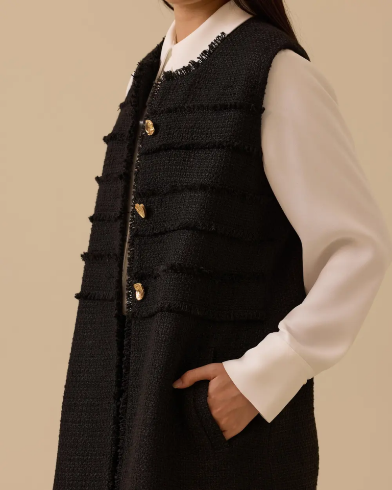 10002521111019 ÖNÜ ŞERİT DÜĞMELİ TÜVİT TRİKO YELEK