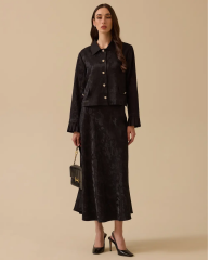 10002521111020 ÖNDEN DÜĞMELİ JAKAR KUMAŞ KOL UCU PİLİSELİ ŞIK CEKET