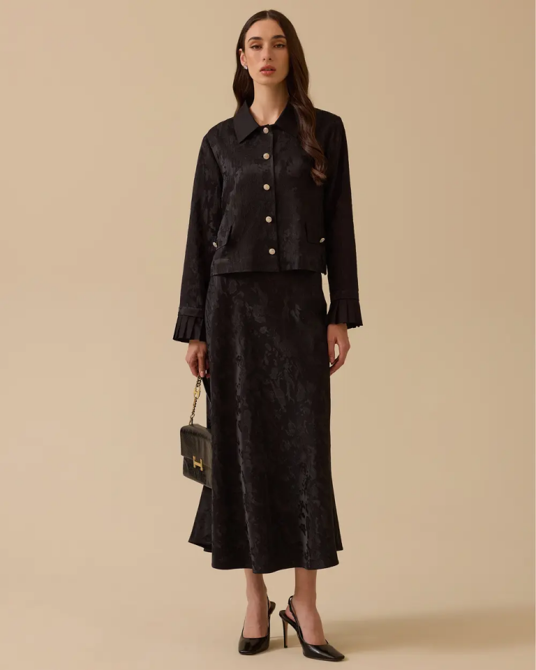 10002521111020 ÖNDEN DÜĞMELİ JAKAR KUMAŞ KOL UCU PİLİSELİ ŞIK CEKET