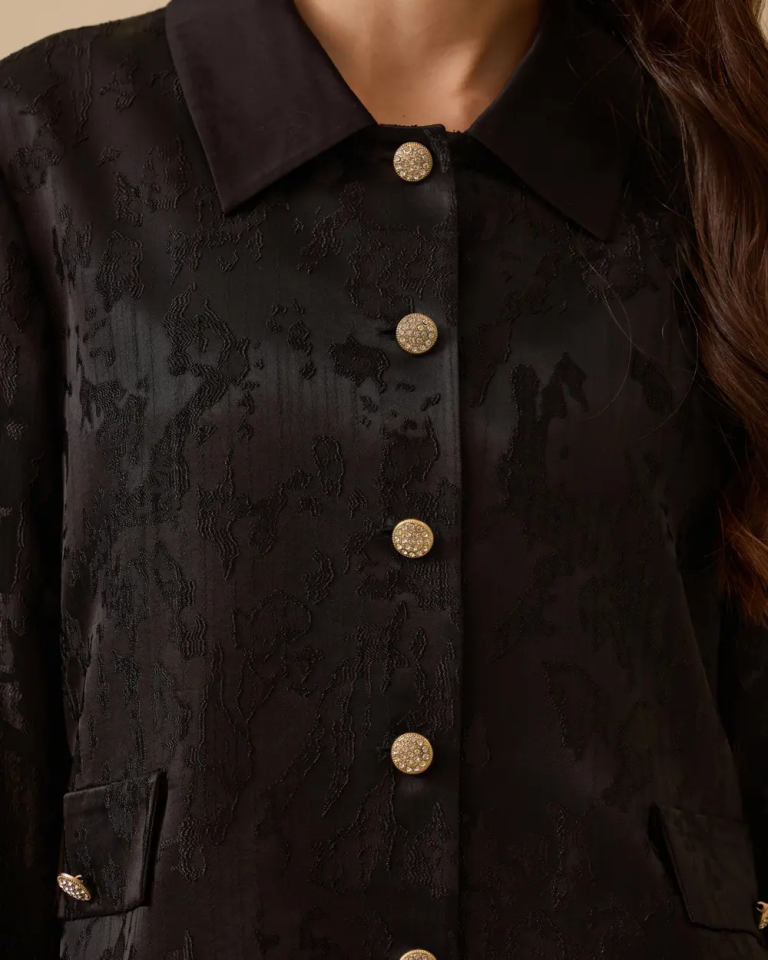 10002521111020 ÖNDEN DÜĞMELİ JAKAR KUMAŞ KOL UCU PİLİSELİ ŞIK CEKET