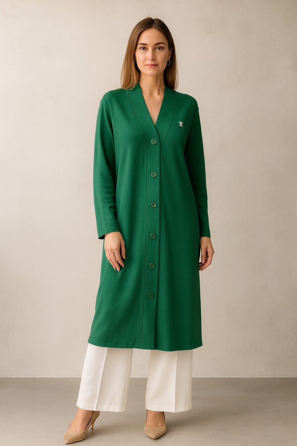 974 DÜĞMELİ FLAR DETAYLI OYŞO KUMAŞ HIRKA #10-25# 2 - yeşil