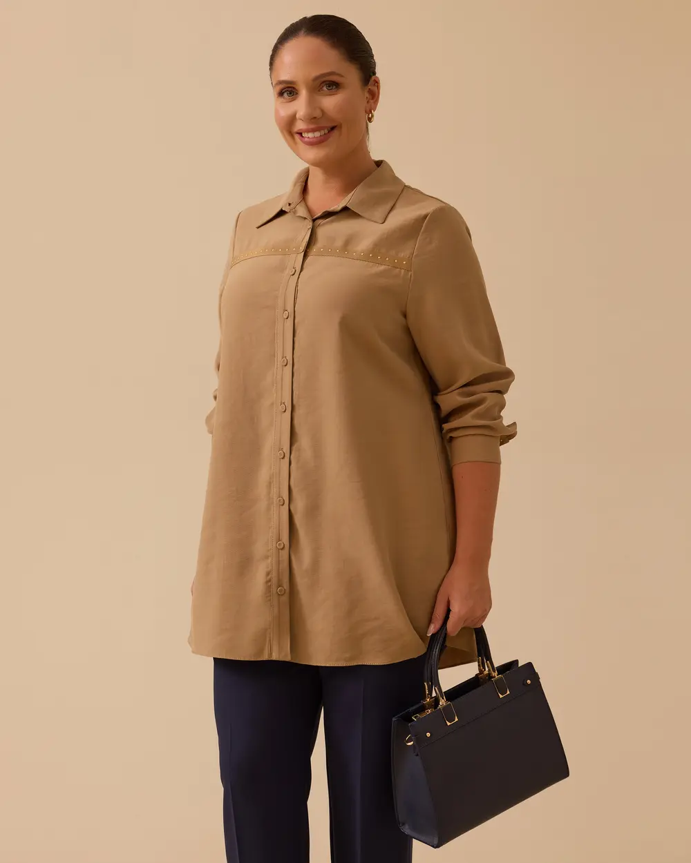 10002521214009 ÖNDEN DÜĞMELİ KOLU ŞERİTLİ TUNİK