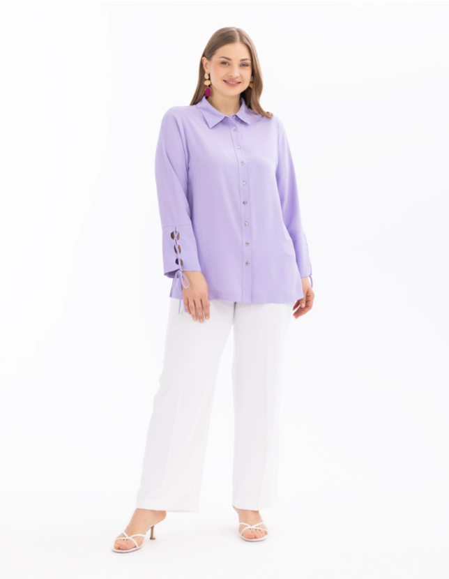 4007 ÖNÜ DÜĞMEL BELİ BAĞCIKLI  ŞIK GÖMLEK 10002411514007 QYS ŞIK GÖMLEK #24-07#