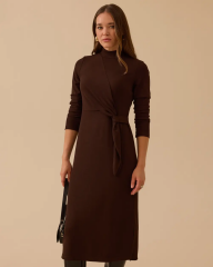 10002521310012 KARINDAN BAĞLAMALI SOĞUK TRİKO ELBİSE