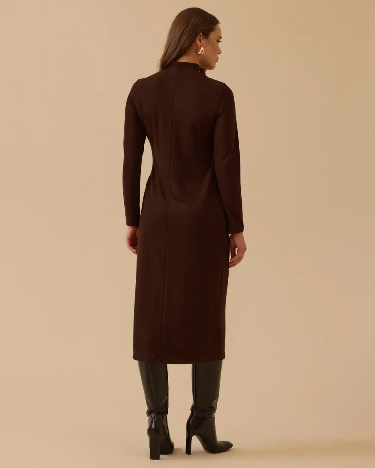 10002521310012 KARINDAN BAĞLAMALI SOĞUK TRİKO ELBİSE