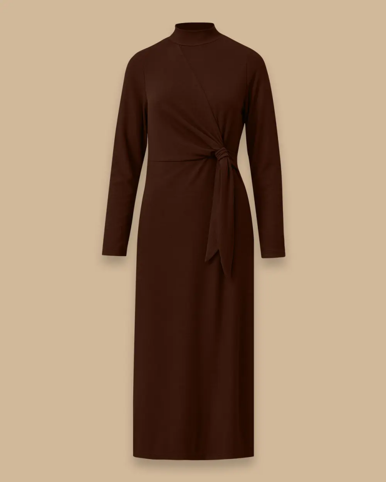 10002521310012 KARINDAN BAĞLAMALI SOĞUK TRİKO ELBİSE