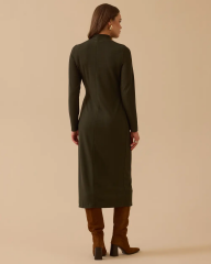 10002521310012 KARINDAN BAĞLAMALI SOĞUK TRİKO ELBİSE