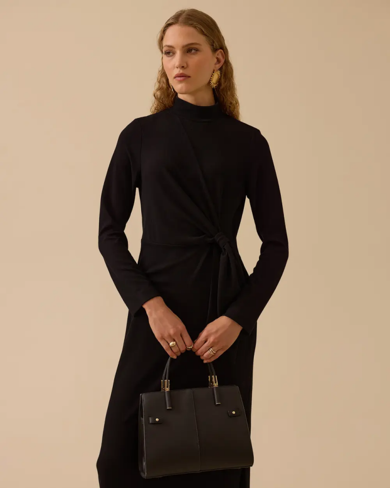 10002521310012 KARINDAN BAĞLAMALI SOĞUK TRİKO ELBİSE