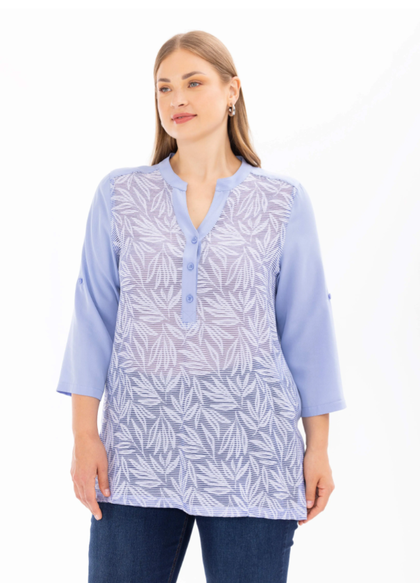 4011 SIFIR YAKA ÖNÜ YAPRAK DESENLİ GÜNLÜK BLUZ QYS BLUZ 10002411814011 #24-07#