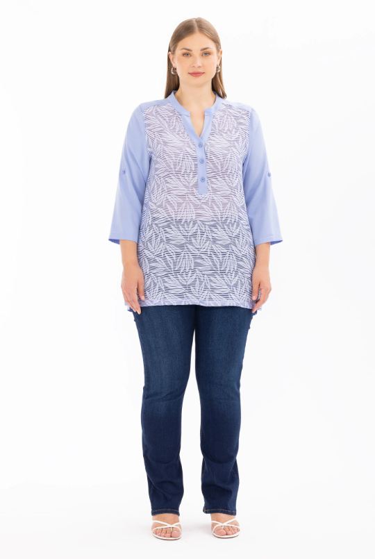 4011 SIFIR YAKA ÖNÜ YAPRAK DESENLİ GÜNLÜK BLUZ QYS BLUZ 10002411814011 #24-07#