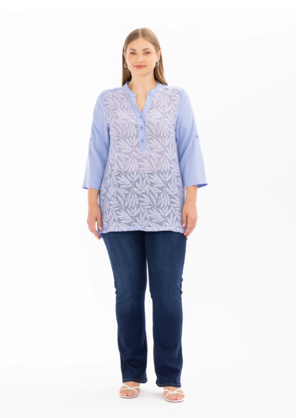 4011 SIFIR YAKA ÖNÜ YAPRAK DESENLİ GÜNLÜK BLUZ QYS BLUZ 10002411814011 #24-07#