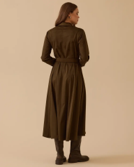 10002521311007 ÖNDEN DÜĞMELİ BELİ KEMERLİ SÜET ELBİSE