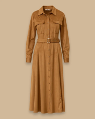 10002521311007 ÖNDEN DÜĞMELİ BELİ KEMERLİ SÜET ELBİSE