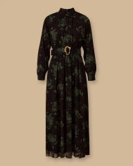 10002521311010 ÜSTÜ TÜL DESENLİ BELİ KEMERLİ ŞIK ELBİSE