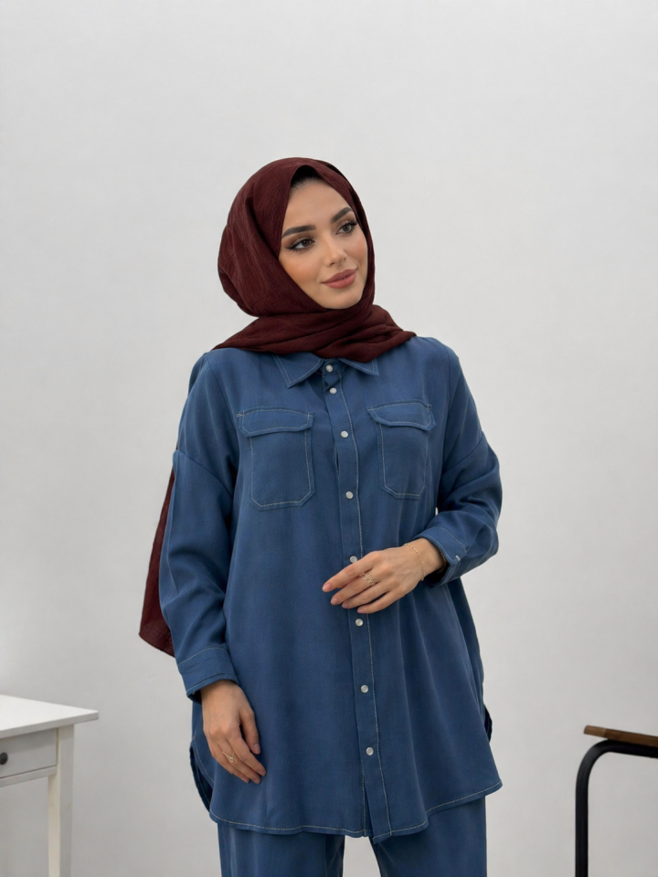 10653 ÖNDEN DÜĞMELİ BEYAZ DİKİŞ GEÇİŞLİ PANTALON BOL PAÇA SPOR İKİLİ TAKIM#26#